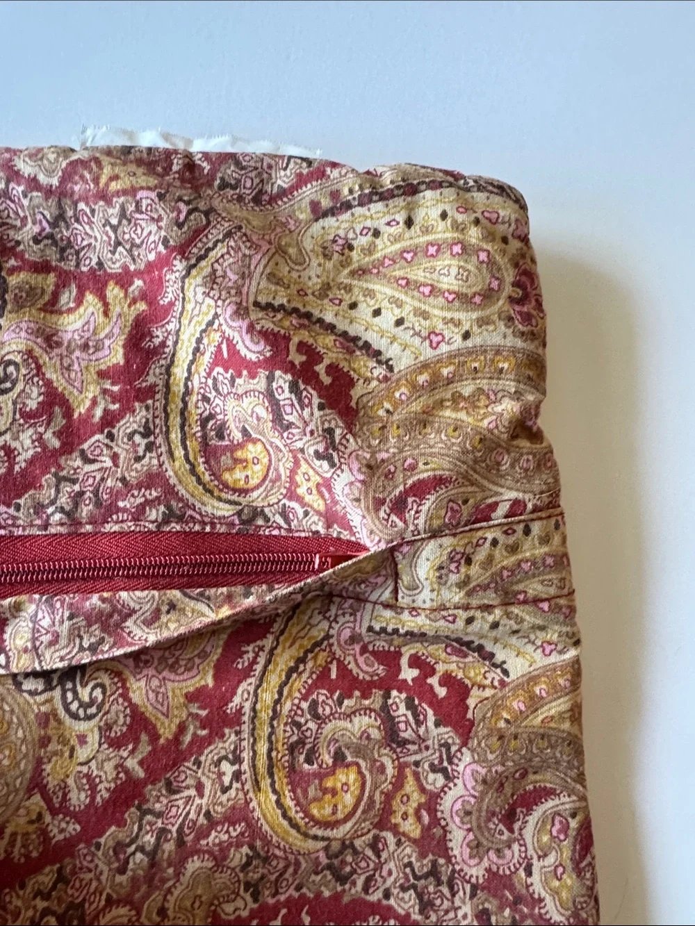 Vintage 16” Quilted Pillow Shams in Cream and Burgundy